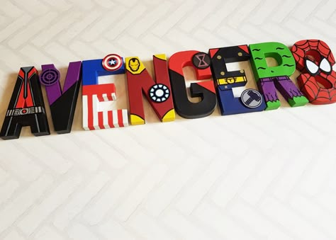 Super Hero Letters, Avengers Crafts, Marvel Nursery, Superhero Letters, Marvel Diy, Avengers Room, Fourth Of July Crafts For Kids, Marvel Room, Marvel And Dc Characters