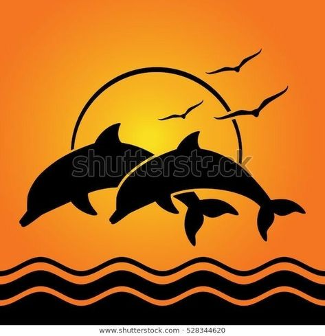 Silhouette Arte, Image Illusion, Dolphin Silhouette, Dolphin Drawing, Sunset Background, Animal Silhouette, Rock Painting Designs, Silhouette Art, Painting Art Projects