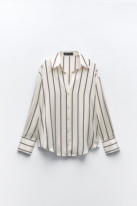 STRIPED POPLIN SHIRT - Green | ZARA United States School Dresses, Fashion Capsule, Crochet Jacket, Satin Shirt, Simple Trendy Outfits, Poplin Shirt, Silk Shirt, Business Fashion, Neck Shirt