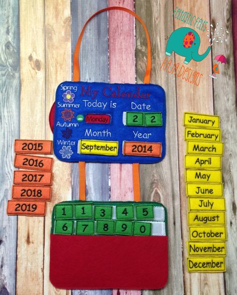 Perpetual Calendar WITH additional tiles embroidered, felt. sign, birthday, gift, date, months, seasons, christmas, holiday, dates  - pinned by pin4etsy.com Felt Sign, Kids Educational Toys, Calendar Wall, Holiday Dates, Embroidered Felt, Calendar Gifts, Paper Anniversary, Kids Games, Montessori Toddler