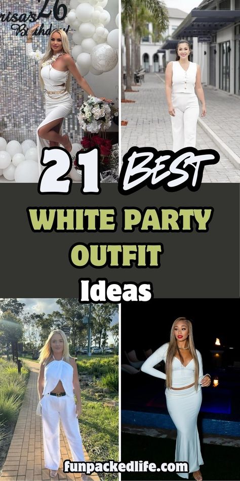 Looking for the perfect white party outfit? From chic dresses to stylish suits, discover 21 stunning ideas to stand out at any event! Whether it's a cocktail party or a summer gathering, these outfits are sure to turn heads. Explore now and find your next show-stopping look! All White Day Party Outfits Black Women, What To Wear To An All White Party, Cruise White Party Outfit, What To Wear To A White Party, All White Event Outfit, All White Party Outfits For Women, Formal White Outfit, All White Party Outfits Plus Size, All White Party Outfits Baddie