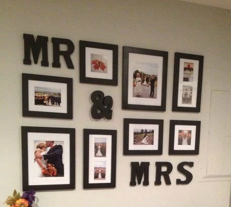 master bedroom Mr and Mrs gallery wall Wedding Photo Wall Display, Wedding Picture Walls, Photowall Ideas, Wedding Photo Display, Diy Gallery Wall, Beautiful Bedrooms Master, Casa Vintage, Decoration Photo, Wall Ideas