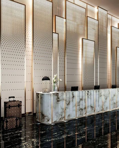 Robert A.M. Stern Architects, International Hospitality Interior Design Ideas | Hotel Interior Designs Hotel Lobby Reception, Luxury Hotels Lobby, Hotel Lobby Design, Reception Desk Design, Lobby Interior Design, Eagles Wings, Hotel Entrance, Reception Desks, Hotel Reception