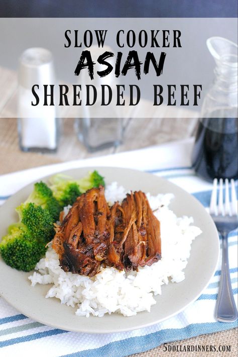 Slow Cooker Asian Shredded Beef Asian Shredded Beef, Shredded Beef Slow Cooker, Homemade Asian Sauce, Shredded Beef Recipes, 5 Dinners, Savoury Treats, Slow Cooker Asian, Asian Beef, Holy Guacamole