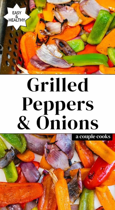 Grilled peppers and onion are the perfect summer side dish! Fire up the grill for your main dish, and cook these on the side to make it a meal. #grilled #grill #grilledvegetablesl #grilledpeppers #grilledonion #howto #howtogrill #summer Grilled Peppers Recipe, Grilled Bell Peppers, Grilled Peppers And Onions, Healthy Grilled, Grilled Avocado, Summer Side Dish, Grilled Peppers, Grilled Dinner, Vegetarian Cookbook