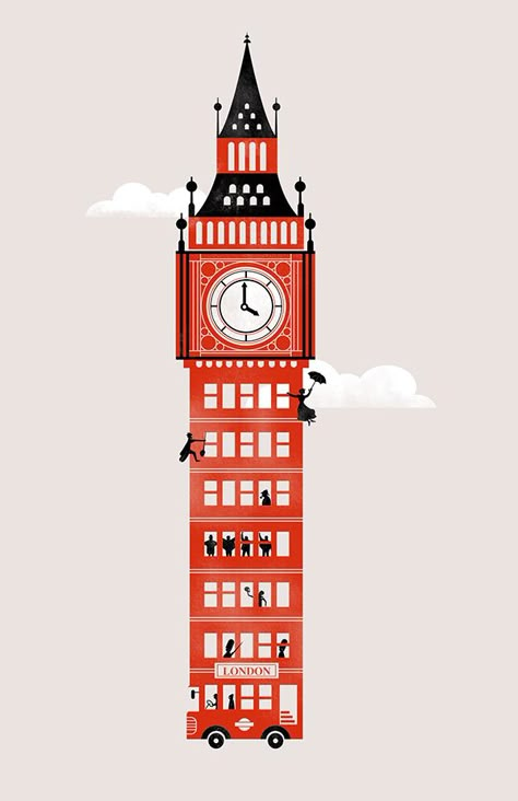 Personal illustration Travel Graphics, Hallway Pictures, London Illustration, Big Ben London, Travel Drawing, Graphic Poster Art, Travel Illustration, Travel Design, London Art