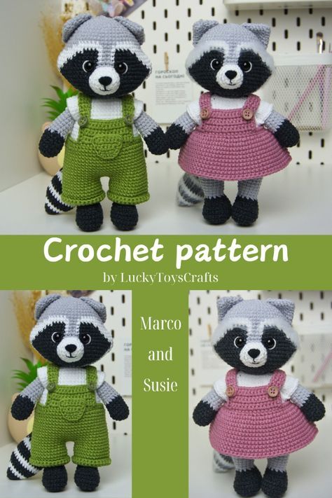 Amigurumi Сrochet pattern Raccoon 2in1 (boy and girl) ,Cute Animal Pattern - English PDF #crochetpattern #crochetpatternsamigurumi #crochetamigurumi #cuteamigurumi #crochetplushies Amigurumi Raccoon Free Pattern, Racoon Amigurumi Free Pattern, Crochet Racoon Amigurumi Free Pattern, Free Raccoon Crochet Pattern, Crochet Racoon Pattern Free, Crochet Raccoon Free Pattern, Crochet Racoon, Easy Crochet Patterns Free Beginners, Amigurumi Raccoon