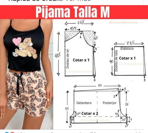 Pijama Pattern, Sewing Top, Sewing Measurements, Lingerie Patterns, Printable Sewing Patterns, Sewing Clothes Women, Upcycle Sewing, Mode Abaya, Printed Casual Dresses