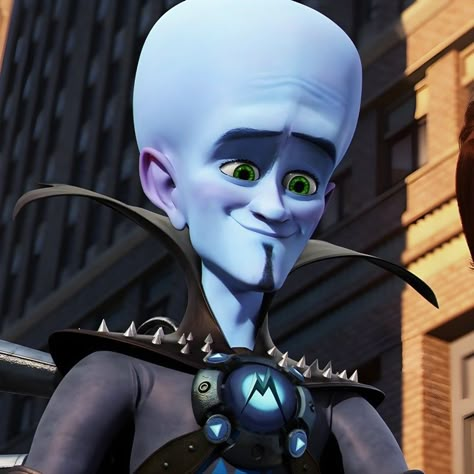 Megamind And Metro Man, Smash Or Pass Disney, Blue Cartoon Characters, Megamind Movie, Hide The Pain Harold, Mega Mind, Blue Cartoon Character, Blue Alien, Childhood Crushes