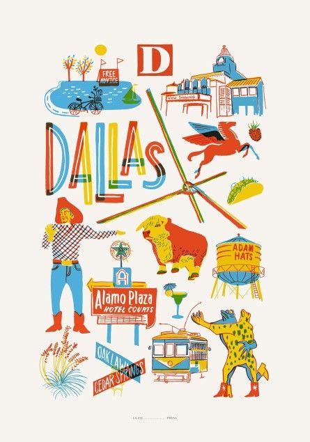 unnamed Dallas Illustration, Dallas Aesthetic, Dallas Murals, Texas Icons, Dallas Neighborhoods, Letterpress Design, Co Teaching, Travel Collage, Texas Art