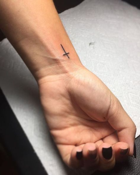 Little Cross Tattoos, Cross Tattoo Neck, Tiny Cross Tattoo, Tattoo Journal, Cross Tattoo On Wrist, Small Cross Tattoos, Small Cross Tattoo, Simple Cross Tattoo, Tattoo Cross