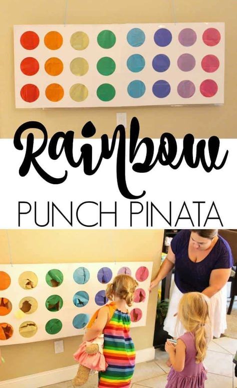 Rainbow Punch Pinata | Rainbow Birthday Party | Party Activities | Kids Party | www.madewithhappy.com Punch Pinata, Rainbow Punch, Indoor Birthday Parties, Teenage Birthday Party, Party Activities Kids, Indoor Birthday, Birthday Party Games For Kids, Piñata Ideas, Outdoors Birthday Party