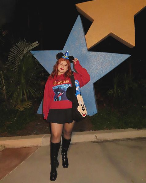 Have a Magical Mickey Monday✨🐭🧹 ✨ Outfit: Sweater: @pleasing Skirt: @fashionnovacurve Boots: @target Tote: @shop.kachowvintage Ears: @ebay #disneystyle #disneyparks #disneyland #disney #disneygram #disneylifestyle #disneycommunity #disneyoutfit #midsizefashion #disneybound #disneyears #disneyland #mickeymonday #fantasia #pleasingxfantasia Outfit Punk, Disneyland Disneybound, Boots Target, Monday Outfit, Disney Lifestyle, Mid Size Fashion, Disney Outfit, Disney Day, Disney Ears