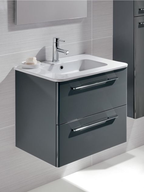 Ramia Gloss Grey 60cm Vanity Unit 2 Drawer and Basin Bathroom Basin Cabinet, Wash Basin Cabinet, Bathroom Sink Units, Bathroom Cabinets Designs, Small Bathroom Sinks, Bathroom Sink Cabinets, Grey Bathroom Vanity, Washbasin Design, Turkish Tiles