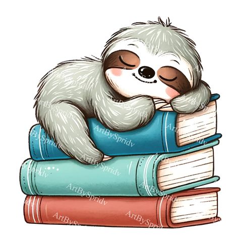 Books Clipart, Sloth Sleeping, Sloth Art, Sloth Lovers, Printable Baby Shower Invitations, Cute Sloth, Etsy Printable Art, Invitation Baby Shower, Clipart Design