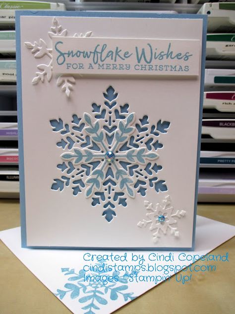 Cindi's Stamping Spot: Speedy Snowflake Wishes Blue Christmas Cards, Christmas Medley, Christmas Card Sayings, Stamped Christmas Cards, Simple Christmas Cards, Snowman Cards, Snowflake Cards, Christmas Card Art, Homemade Christmas Cards