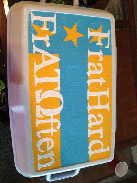 ato Ato Formal Cooler, Ato Frat Cooler, Ato Cooler, Painted Fraternity Coolers, Fraternity Cooler, Painted Coolers, College Crafts, Formal Cooler Ideas, Fraternity Formal