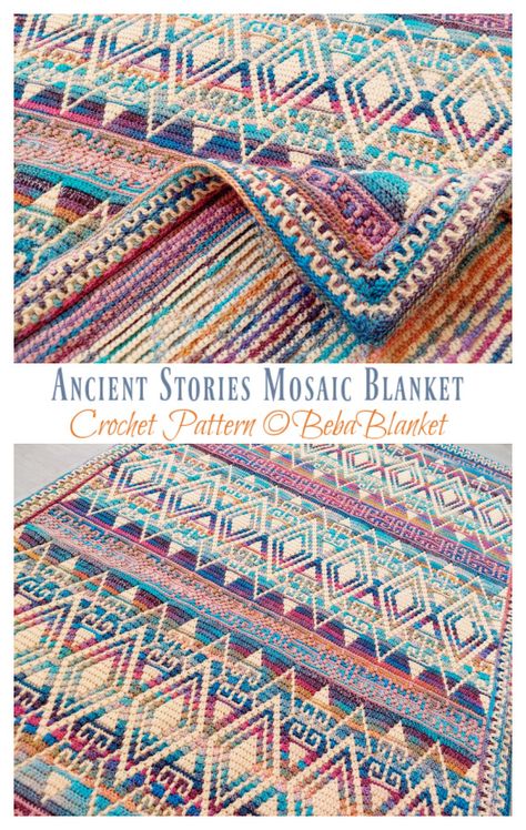 Free Mosaic Crochet Blanket Patterns, Mosaic Granny Square Crochet Pattern, Mosaic Crochet Tutorials, Crochet Southwest, Mosaic Crochet Patterns Free Charts, Mosaic Crochet Chart, Blanket Inspiration, Crocheted Cow, Mosaic Blanket