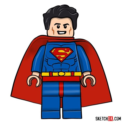 How to draw Superman LEGO minifigure How To Draw Lego People, Lego Cartoon, Lego Superman, Lego Drawing Easy, Lego Art Drawing, Lego Drawing, Lego Painting, Lego Wall Art, Superman Drawing