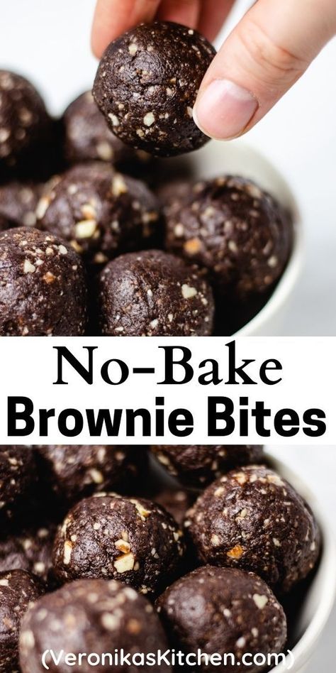 No-bake brownie bites in a bowl. Cocoa Powder Recipes No Bake, To Go Food Ideas, No Bake Food Recipes, No Bake Healthy Recipes, Healthy Baking Recipes Clean Eating, Dates Bites, No Bake Healthy Desserts, Healthy Snack Recipes Easy, Date Snacks