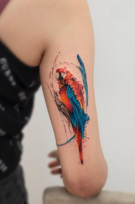 Indian Ringneck Parrot Tattoo, Skittles Tattoo, Dominica Tattoo, Macaw Tattoo, Parrot Tattoo, Colour Tattoo For Women, Vogel Tattoo, Watercolor Tattoos, Disney Tattoo