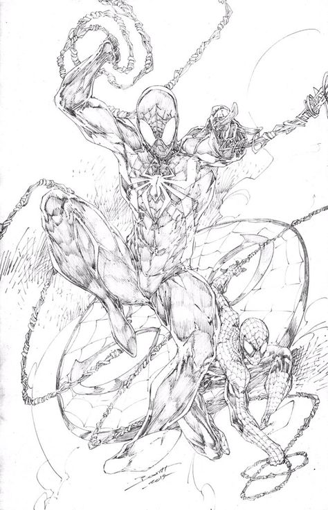 Spider-Men art by Brett Booth Brett Booth Art, Spiderman Drawings, The Flash Comic, Leo Romero, Superhero Sketches, Spider People, Brett Booth, Comic Artwork, Spider Men