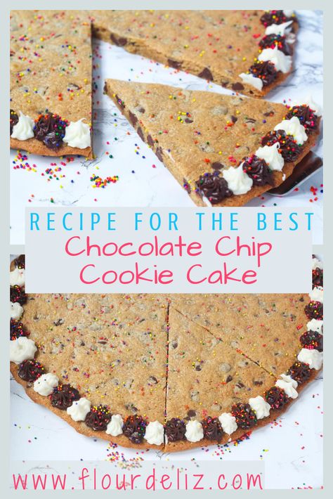 Homemade Cookie Cake Icing, Soft Cookie Cake Recipe, 12 Inch Cookie Cake Recipe, Chocolate Chip Cookie Cake Recipe Easy, American Cookie Company Icing, Cookie Cake Icing Recipe, How To Make A Cookie Cake, Great American Cookie Icing Recipe, Great American Cookie Cake Recipe