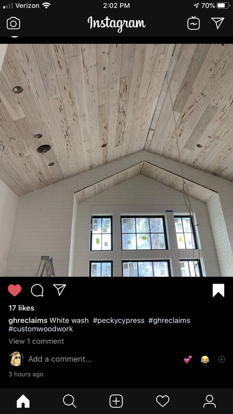 Whitewash Wood Ceiling, Whitewash Ceiling, Wood Ceiling Bedroom, Cypress Paneling, Pecky Cypress Paneling, Acreage Ideas, Painted Wood Ceiling, Barn Wood Ceiling, Vaulted Ceiling Bedroom