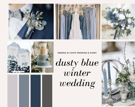 January Wedding Dusty Blue, Dusty Blue And Navy Winter Wedding, Winter Dusty Blue Wedding, Dusty Blue Winter Wedding Theme, Winter Wedding Color Palette Blue, Winter Blue Wedding Theme, Icy Blue Winter Wedding, Winter Wedding Colors Blue, Dusty Blue And Navy Wedding Theme