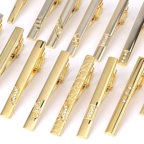 Gold Tie Clip, Tie Bar Clip, Crystal Dress, Dress Shirt And Tie, Gold Tie, Tie For Men, Tie Pin, Tie Clips, Pearl Types