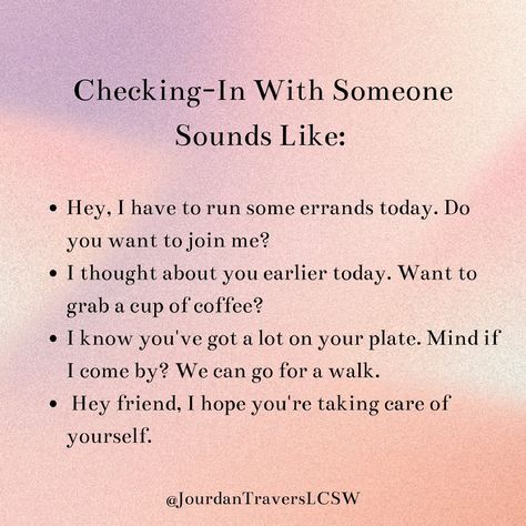 Jourdan Travers, Therapist on Instagram: “Some helpful ways to check in with those you care about outside of the standard, “Hey! How are you doing?” . . Do you routinely check in on…” Intentional Relationships, Deep Conversation Topics, Relationship Lessons, Relationship Therapy, Healthy Communication, Relationship Psychology, Healthy Relationship Tips, Writing Therapy, Psychology Quotes