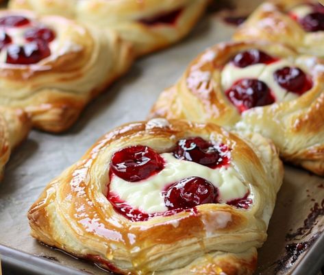 Ultimate Cherry Danish Delight Cherry Danish Puff Pastry, Christmas Danish Recipes, Cranberry Danish, Brioche Danish, Fall Danish, Cheese Danish With Crescent Rolls, Jam Danish, Danish Recipe From Scratch, Cherry Cream Cheese Danish