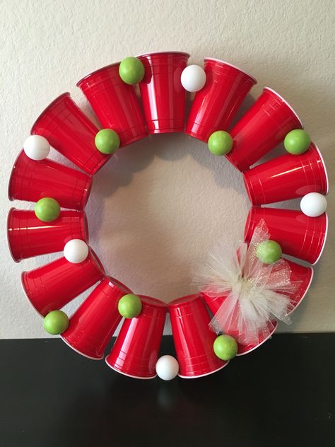 Solo Cup Christmas Lights, Solo Cup Christmas Tree Ornament, Melted Solo Cup Ornaments, Santa Wreaths Plastic Tableclothes, Solo Cup Crafts, Fun Christmas Party Ideas, Red Solo Cup, Ugly Christmas Sweater Party, Paper Flower Template