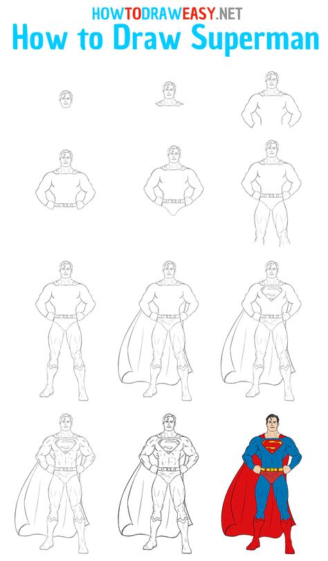 Superman Drawing Tutorial How To Draw Superman Step By Step, Super Hero Sketches Easy, How To Draw Super Heroes Step By Step, Superman Drawing Sketches, How To Draw Superhero, Hero Drawing Poses, How To Draw A Superhero, Super Man Drawing, Superhero Drawings Easy