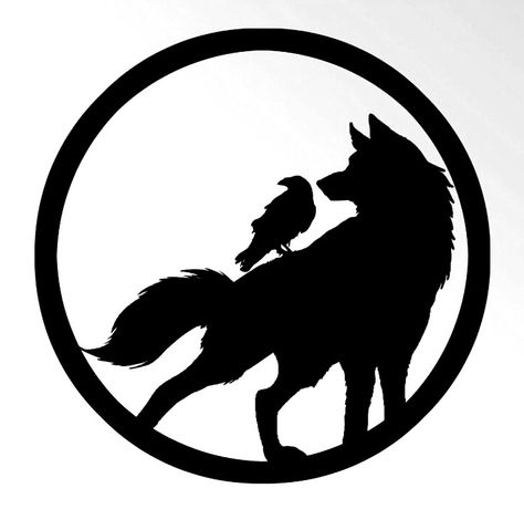 Would be a cool tattoo Crow Wolf Tattoo, Raven And Wolf Art, Wolf And Crow Tattoo, Wolf And Crow, Raven Wolf Tattoo, Wolf And Raven Tattoo, Wolf And Raven, Wolf Silhouette Tattoo, Wolf Stencil