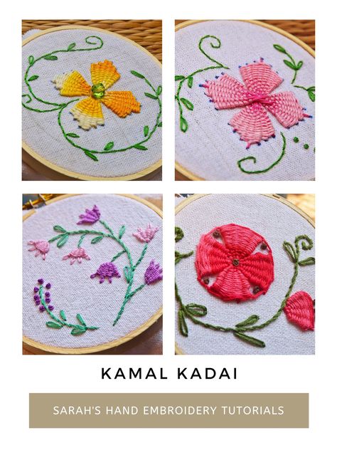 Kamal Kadai, Indian Garments, Lotus Embroidery, Embroidered Duvet Cover, Western Embroidery, Embroidered Handkerchief, Redwork Embroidery, Hand Embroidery Tutorial, Embroidery Book