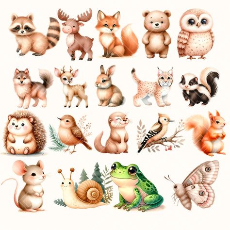 Cute Woodland Animals Clipart, Forest Animals Clipart, Nursery Woodland Decor, Forest Clipart Woodland Clipart Free, Enchanted Wonderland, Forest Animals Clipart, Animal Adaptation, Forest Animals Illustration, Forest Clipart, Wild Animals Vector, Woodland Clipart, Forest Animal Nursery