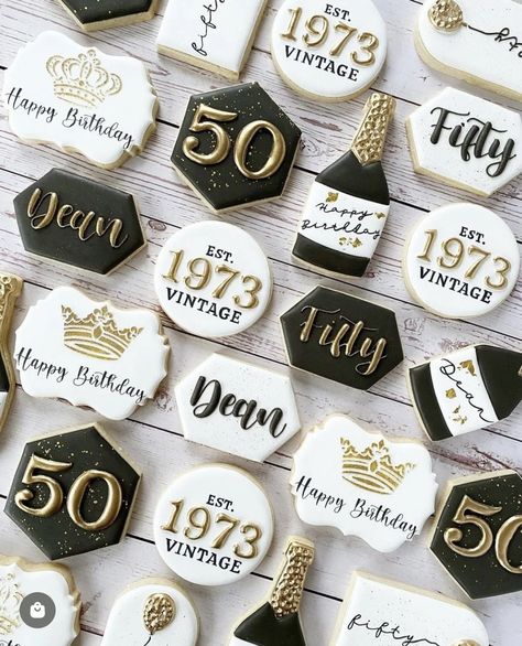 Gatsby Cookies, White Treats, Hexagon Arch, Guys 21st Birthday, Elegant Cake Design, Happy Birthday Cookie, Moms 50th Birthday, 89th Birthday, Yas Queen