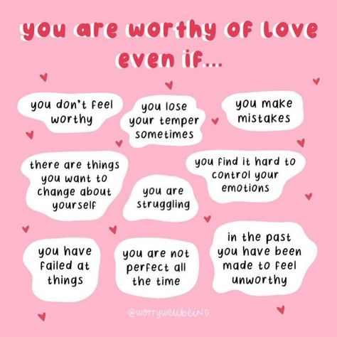 Growing With Gillian💖 on Instagram: “You are always worthy of love💓 (Beautiful artwork by @worrywellbeing 🎨) Make sure to check out the artists account and show love &…” Beauty Tips Quotes, Monday Reminder, Inspirational Quotations, Worthy Of Love, Cutie Quote, Mental Health Facts, Stop Scrolling, Counseling Activities, Affirmations For Happiness