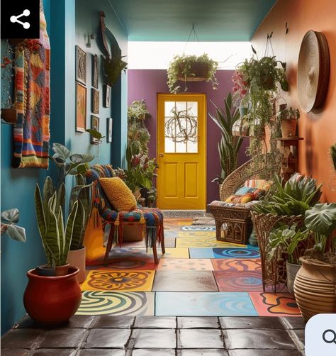 Mexican Style Living Room Ideas, Moroccan Patio Decor, Mexican Style Living Room, Mexican Home Decor, Asian Home Decor, Southwest Decor, Small House Design Plans, Farmhouse Interior, Decor Home Living Room