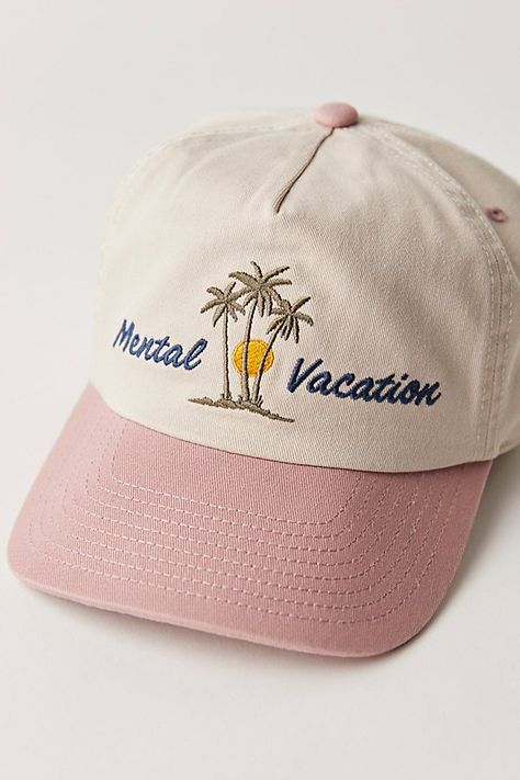 Just as versatile as it is vintage-inspired, this so cool baseball cap is featured in a staple six-panel style with vacation-inspired embroidery at front and contrast piecing throughout for added dimension. **Features:** Staple silhouette, adjustable back detail, soft cotton fabrication **Why We ❤ It:** Sure to be a staple in your warm-weather accessories collection for countless years to come. | Mental Vacation Cap by FP Movement at Free People, Rose Embroidery Baseball Caps, Cool Baseball Caps, Accessories Collection, Fp Movement, Boho Outfits, Warm Weather, Baseball Cap, Vintage Inspired, Free People