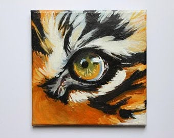 Easy Tiger Painting On Canvas, Tiger Eye Painting Acrylic, Things To Paint On Square Canvas, Tiger Eye Painting, Painting Square Canvas, Painting On Square Canvas, Square Acrylic Painting, Animal Art Painting, Painting Jungle