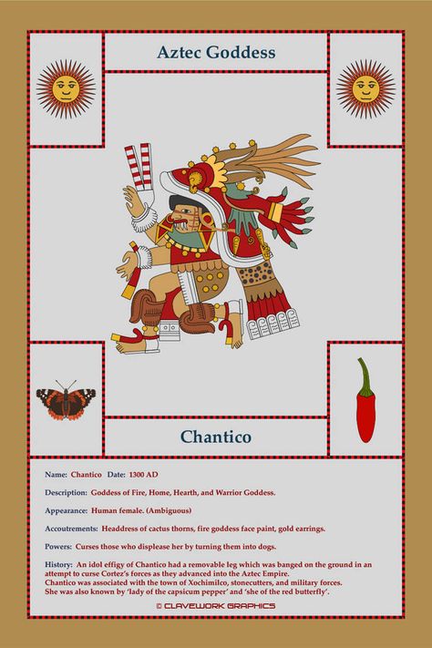 Chantico by Claveworks Aztec Goddess Chantico, Chantico Goddess, Mexican Gods, Aztec Gods And Goddesses, Mexican Mythology, Aztec Gods, Aztec Mythology, Aesthetic History, American Mythology