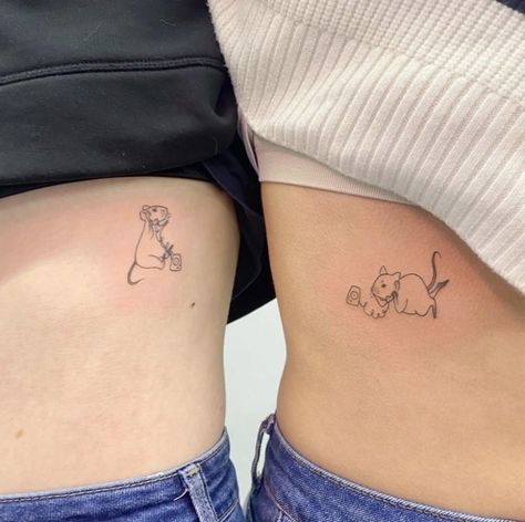 Matching Rat Tattoo, Opposites Tattoos, Matching Tattoos For Couples, Couple Tattoo Ideas, Rat Tattoo, Tattoos For Couples, Matching Friend Tattoos, Sisters Tattoo, Matching Tats