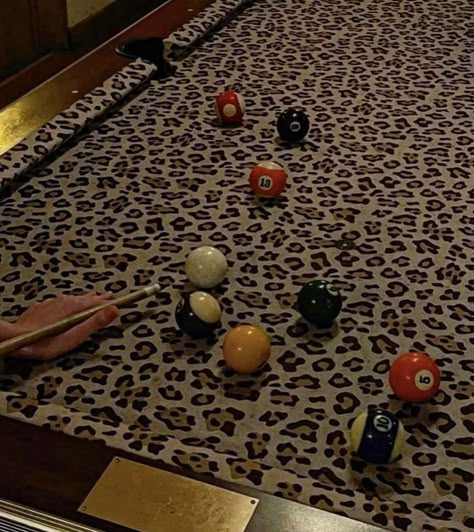 Coyote Ugly Party, Pool Table Aesthetic, Leopard Limo, Room Reset, 8ball Pool, Cheetah Print Wallpaper, Unorganized Idea, Ball Aesthetic, Dry Martini