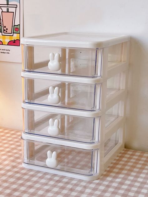 White  Collar  Plastic   Embellished   Storage & Organization Aesthetic Storage Containers, Clear Storage Containers, Bedroom Board, Cute Storage Boxes, Small Storage Containers, Studio Apartment Design, Small Storage Boxes, Desktop Drawers, Plastic Storage Box