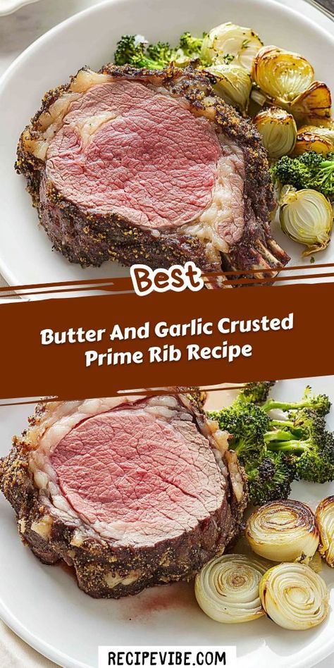 Looking for the perfect centerpiece for your Christmas dinner? This Butter and Garlic Crusted Prime Rib Recipe is sure to impress your guests with its rich flavors and succulent tenderness. Save this mouthwatering recipe for a festive feast that will have everyone talking long after the holidays! Garlic Prime Rib Recipe, Prime Rib Rub Recipe, Crusted Prime Rib Recipe, Christmas Prime Rib, Rib Seasoning, Crusted Prime Rib, Prime Rib Seasoning, Rib Rub Recipe, Perfect Prime Rib