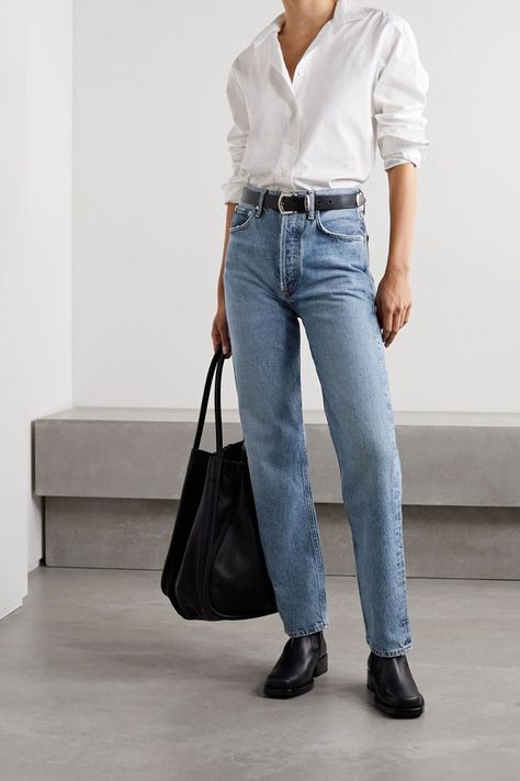 Straight Leg Jeans Outfits, Outfits Con Jeans, Blue Jean Outfits, Oufits Casual, Jeans Outfit Summer, Outfit Jeans, Ann Demeulemeester, Sneakers Outfit, Proenza Schouler