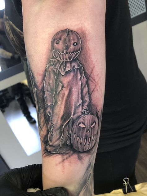 Sam Trick R Treat Tattoo, Trick Or Treat Tattoo, Trick R Treat Tattoo, Horror Sleeve, Sam Tattoo, Sam Trick R Treat, Trick R Treat, Horror Tattoo, Patch Work