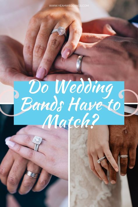 We put together a guide to help you determine whether or not to have your wedding bands match. Click here to learn more! #weddingband #weddingrings #weddingring #matchingweddingring #engagementringstyle #weddingplanner #weddingtips #weddinghelp Mix Match Wedding Bands, Mix Matched Wedding Bands, Mix Match Candles Wedding, Engraved Wedding Band Sayings, Matching Engraved Wedding Bands, Mismatched Wedding Bands, Colored Wedding Bands, Wedding Help, Wedding Etiquette